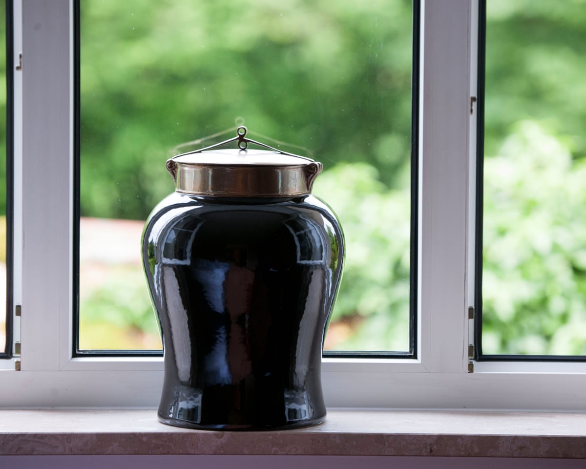 A photo of a black vase in a clean window frame
