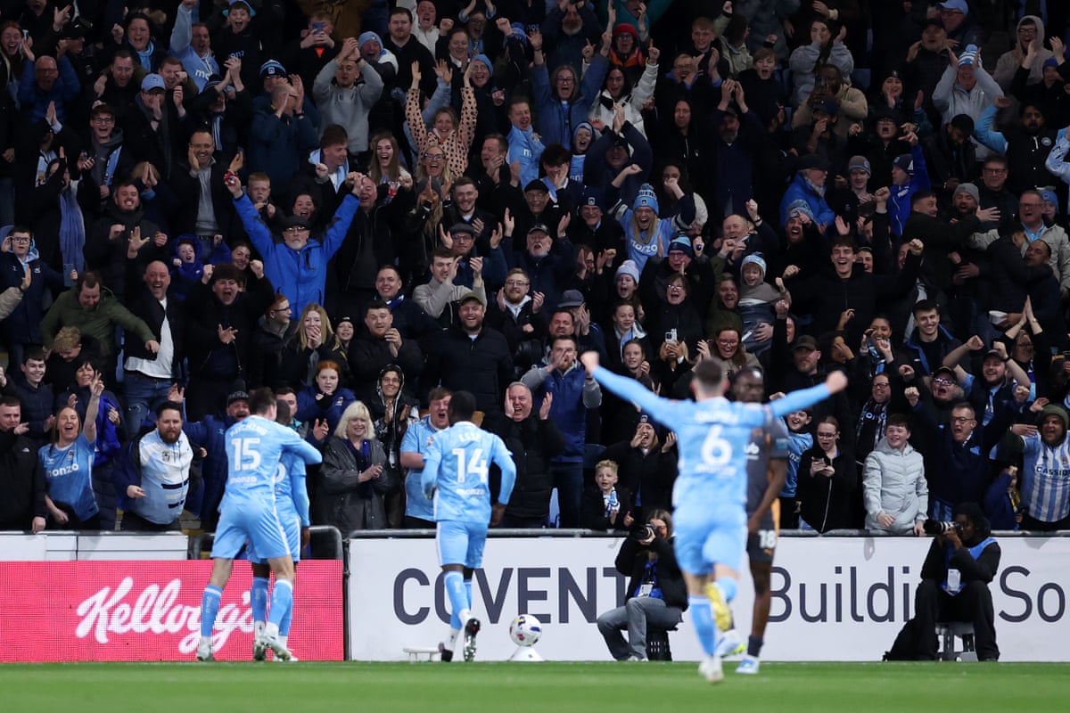 Coventry City fans celebrate after Frank Onyeka put the home side ahead against Derby County.