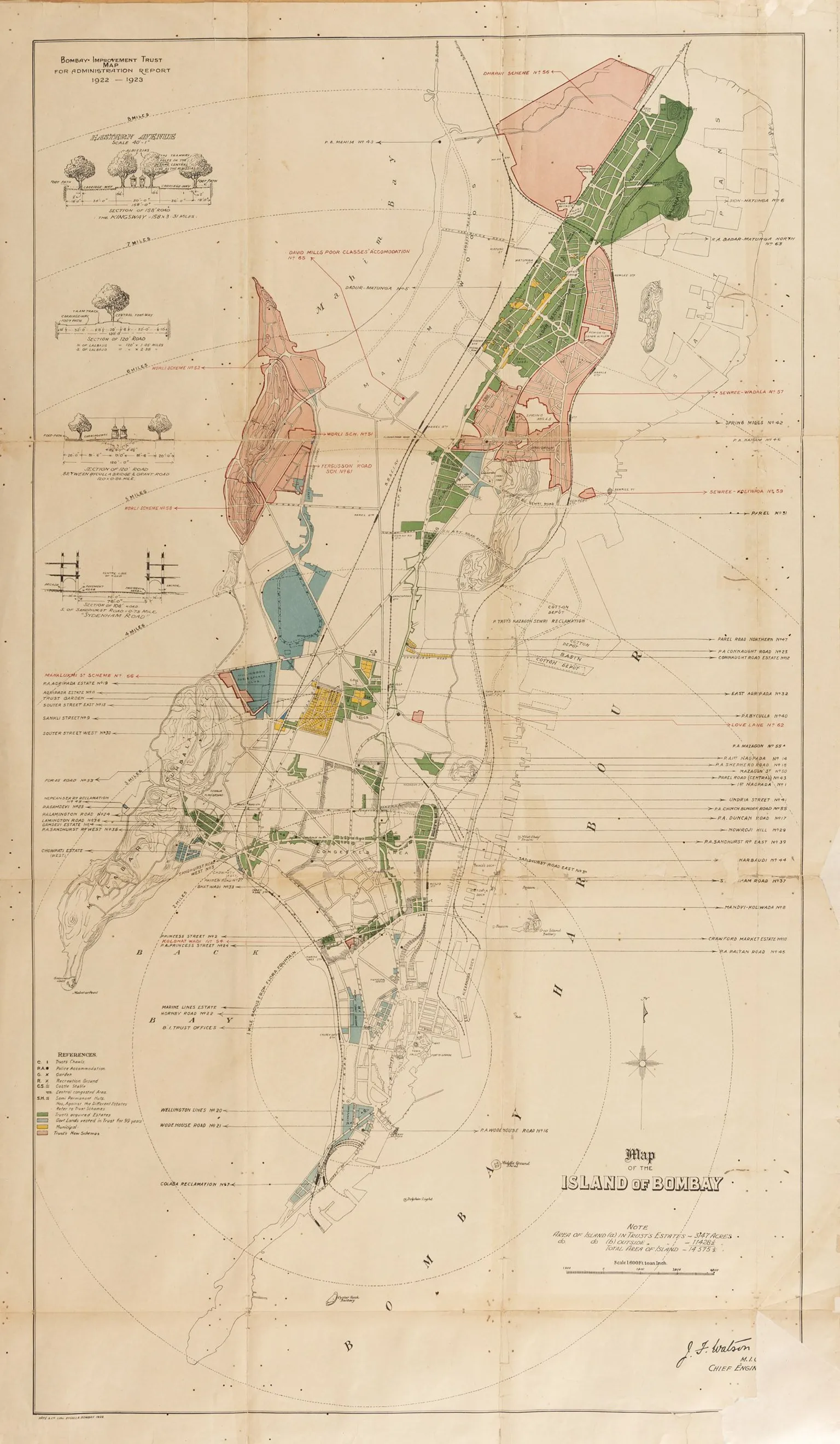 DAG A detailed early twentieth-century cartographic rendering that captures Bombay at a moment of urban consolidation. Prepared by the Bombay Improvement Trust. 