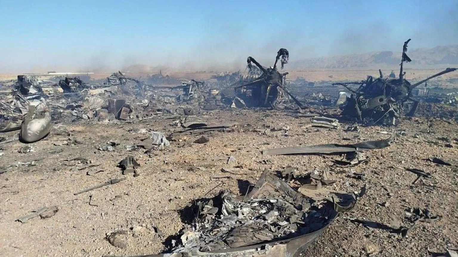 Wreckage is seen from what Iranian authorities say is a US military helicopter that crashed during a mission to rescue the missing American pilot of an F-15E that was downed earlier this week, in a handout image provided on April 5, 2026 in an unspecified location in Iran.