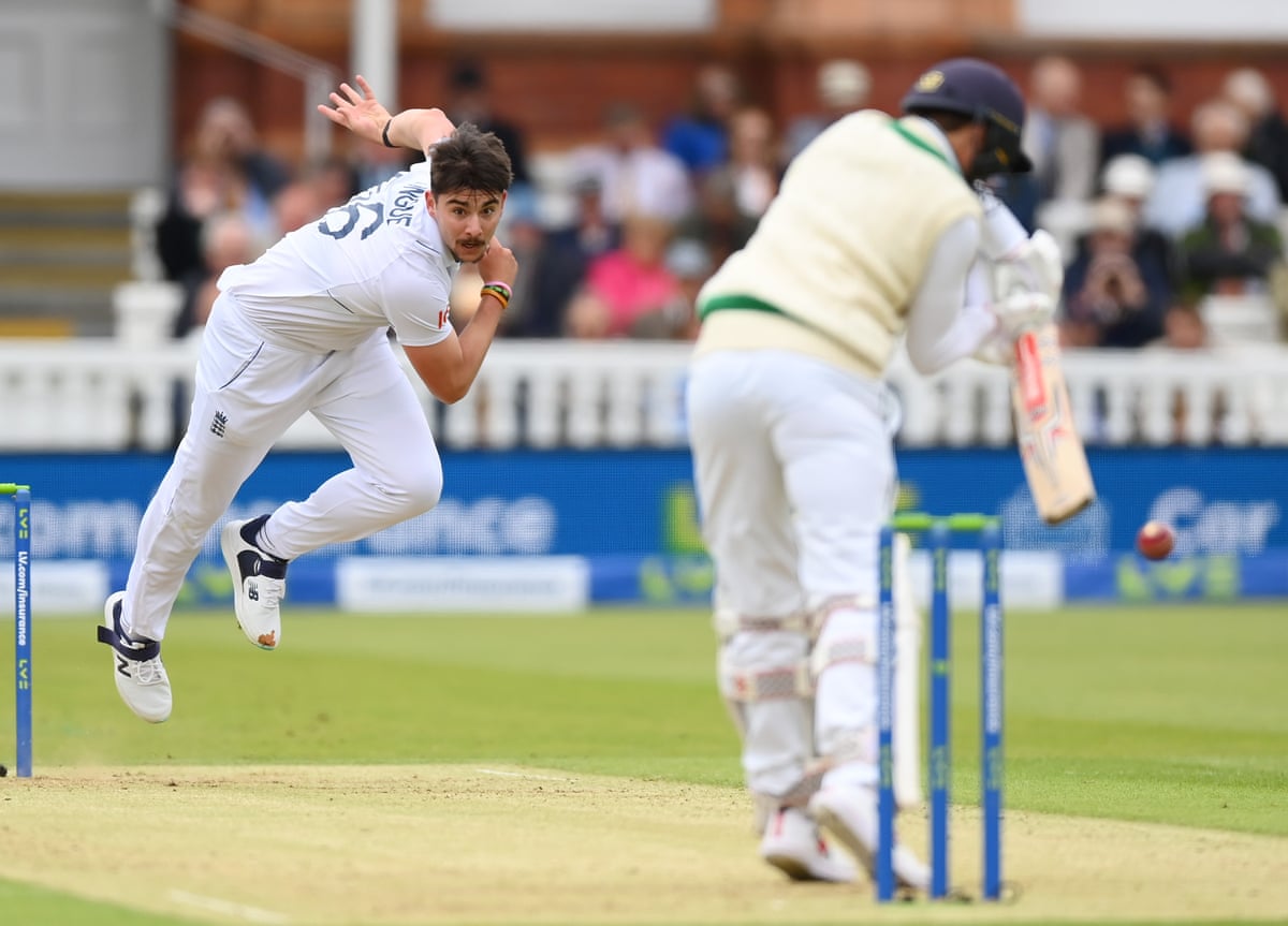 Josh Tongue bowls against Ireland on his Test debut at Lord’s in June 2023