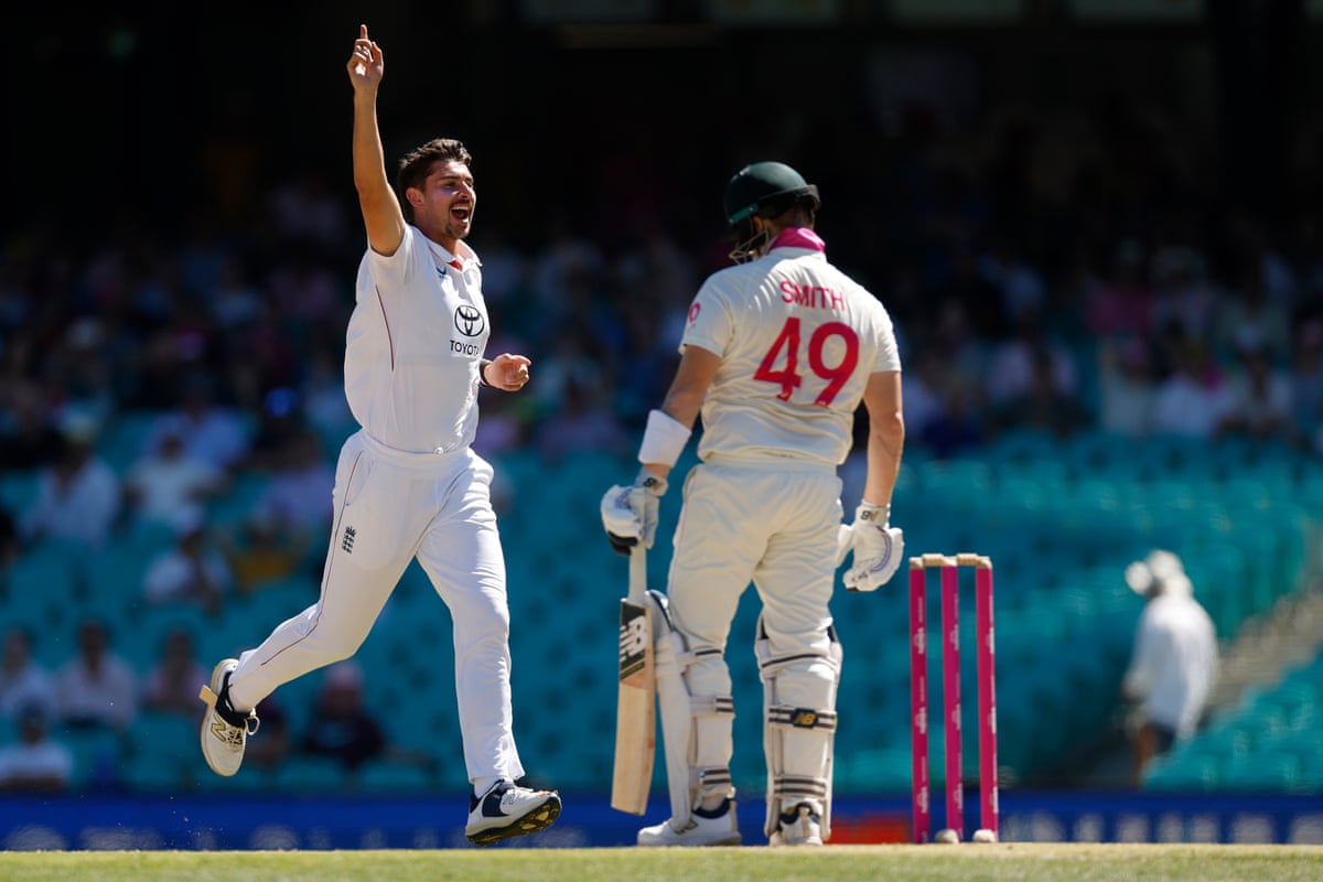 Josh Tongue celebrates the wicket of Steve Smith of Australia during the fifth Test in Sydney