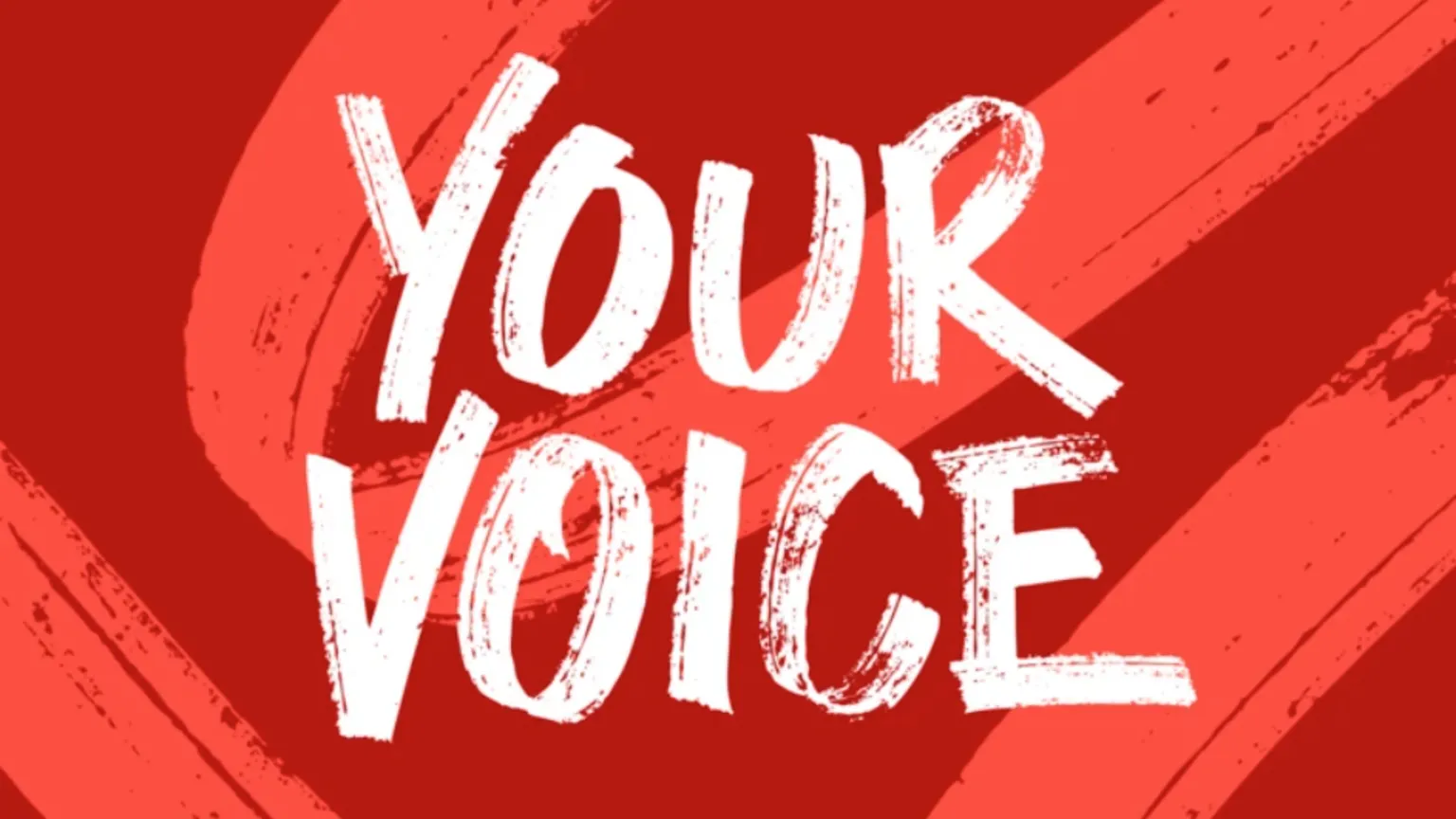 Your Voice logo in white with red background