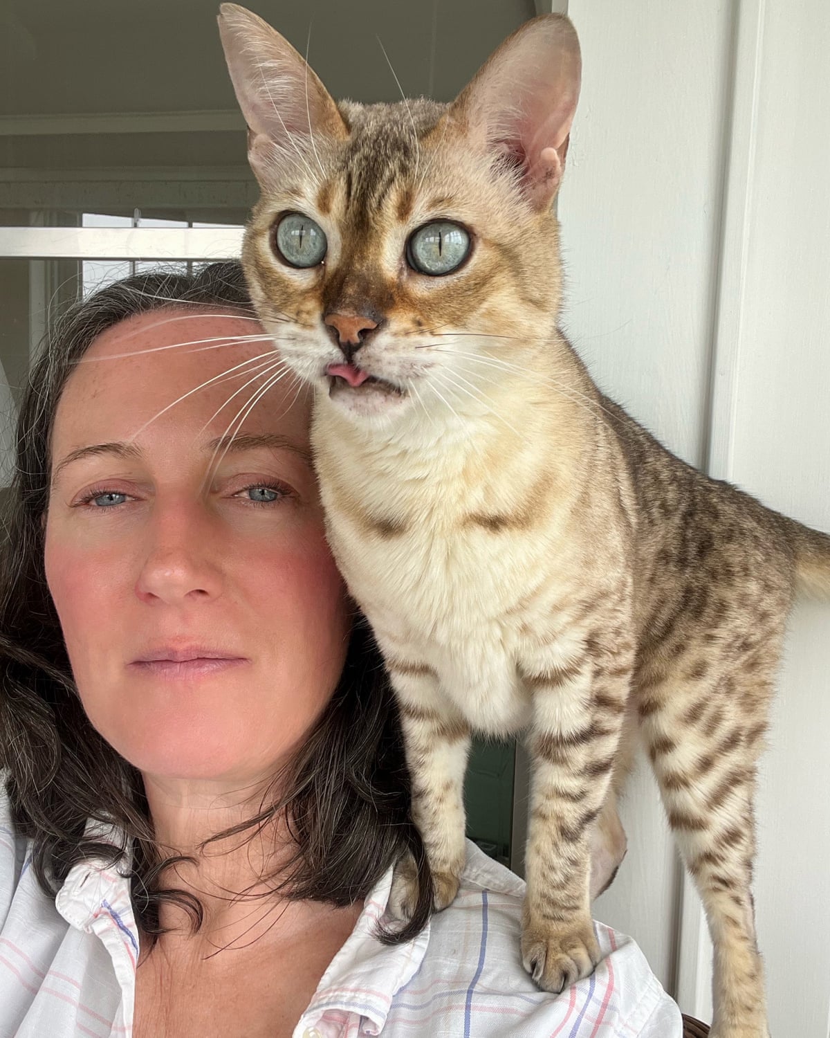 Alex de Campi selfie with her cat