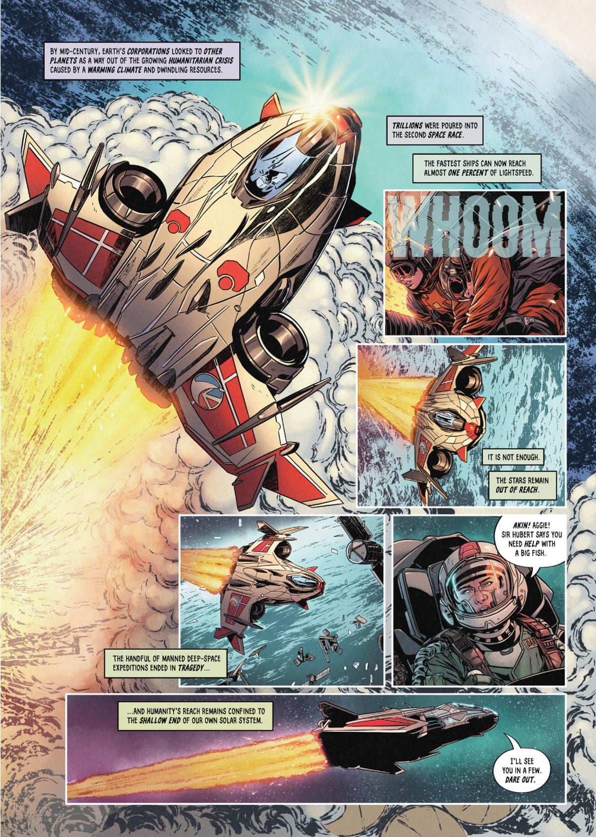A page of the comic, showing a rocket in flight