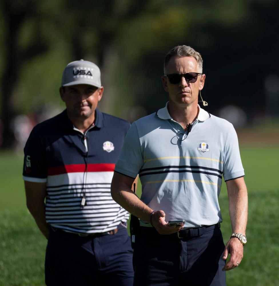 Europe Ryder Cup captain Luke Donald walking in front of his US counterpart Keegan Bradley during the 45th staging of the biennial contest, at Bethpage in New York
