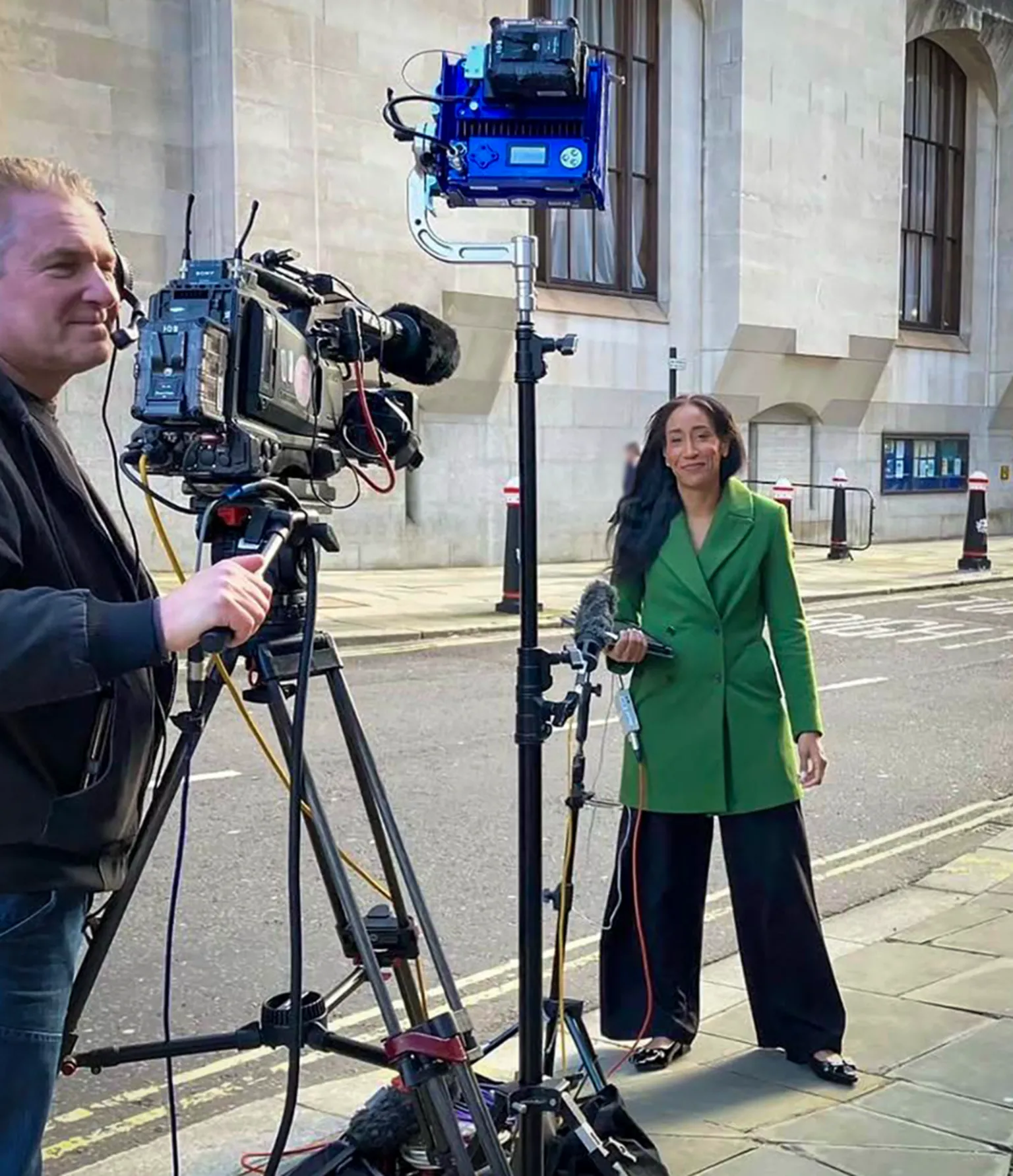 Adina Campbell during a live TV report outside the Old Bailey, London