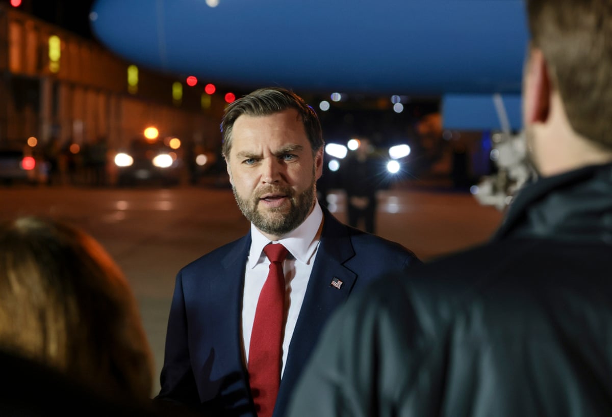 JD Vance speaks to the media before boarding Air Force Two to return to Washington.