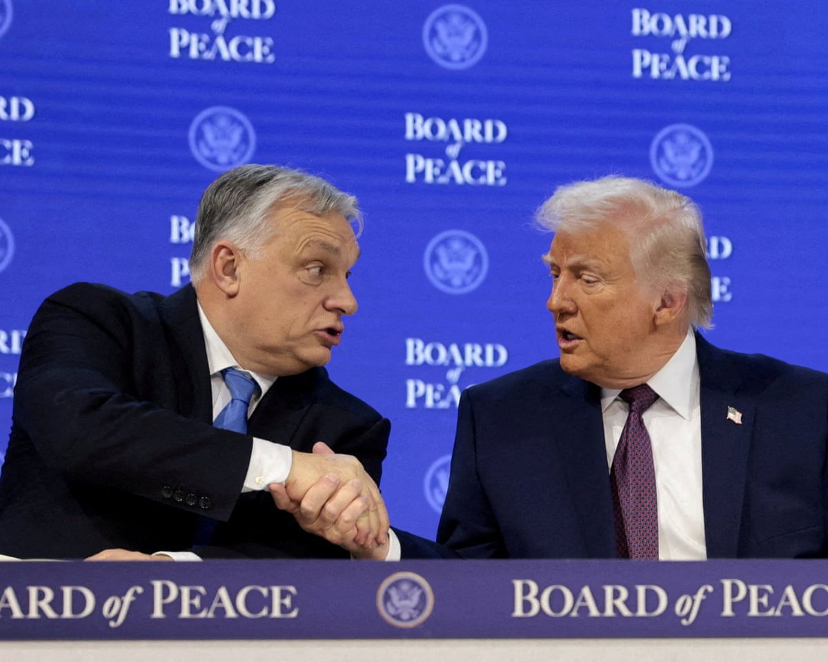 US president Donald Trump shakes hands with Hungary's prime minister Viktor Orbán as they take part in a charter announcement for Trump's Board of Peace initiative aimed at resolving global conflicts, alongside the 56th annual World Economic Forum (WEF), in Davos, Switzerland in January.