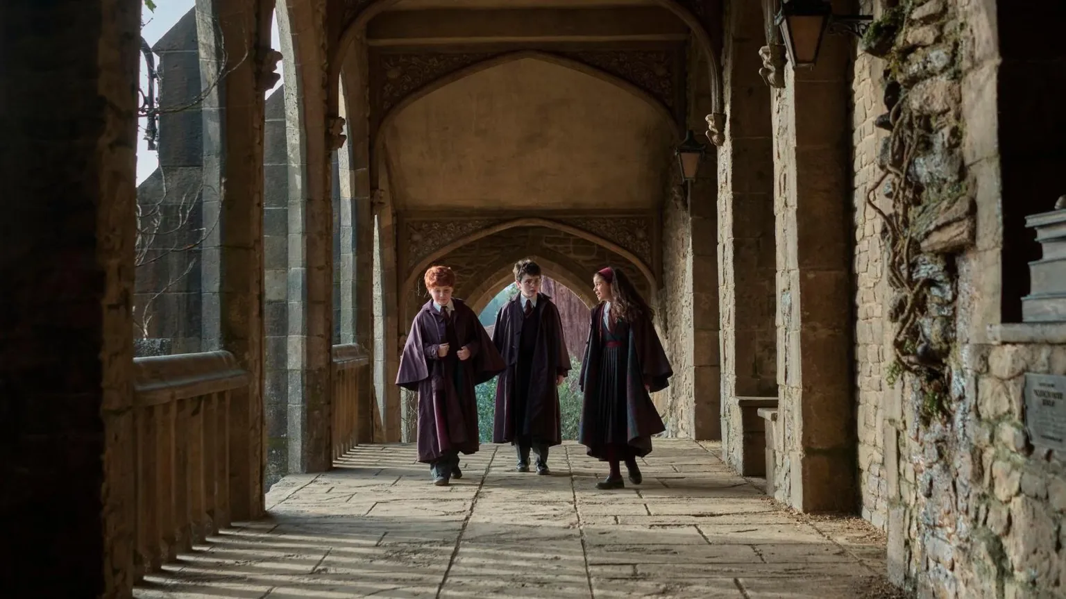 Aidan Monaghan/HBO Alastair Stout, Dominic McLaughlin and Arabella Stanton pictured in a still from Harry Potter