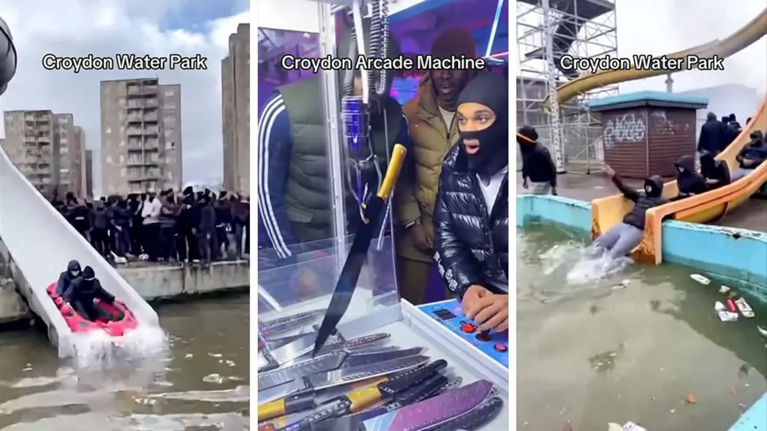 A composite image showing stills from three TikTok videos, the first on the left showing