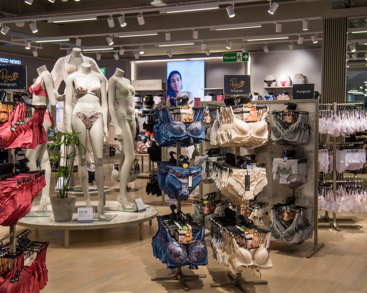 The lingerie and women’s underwear department of Marks & Spencer store, Aberystwyth Wales UK