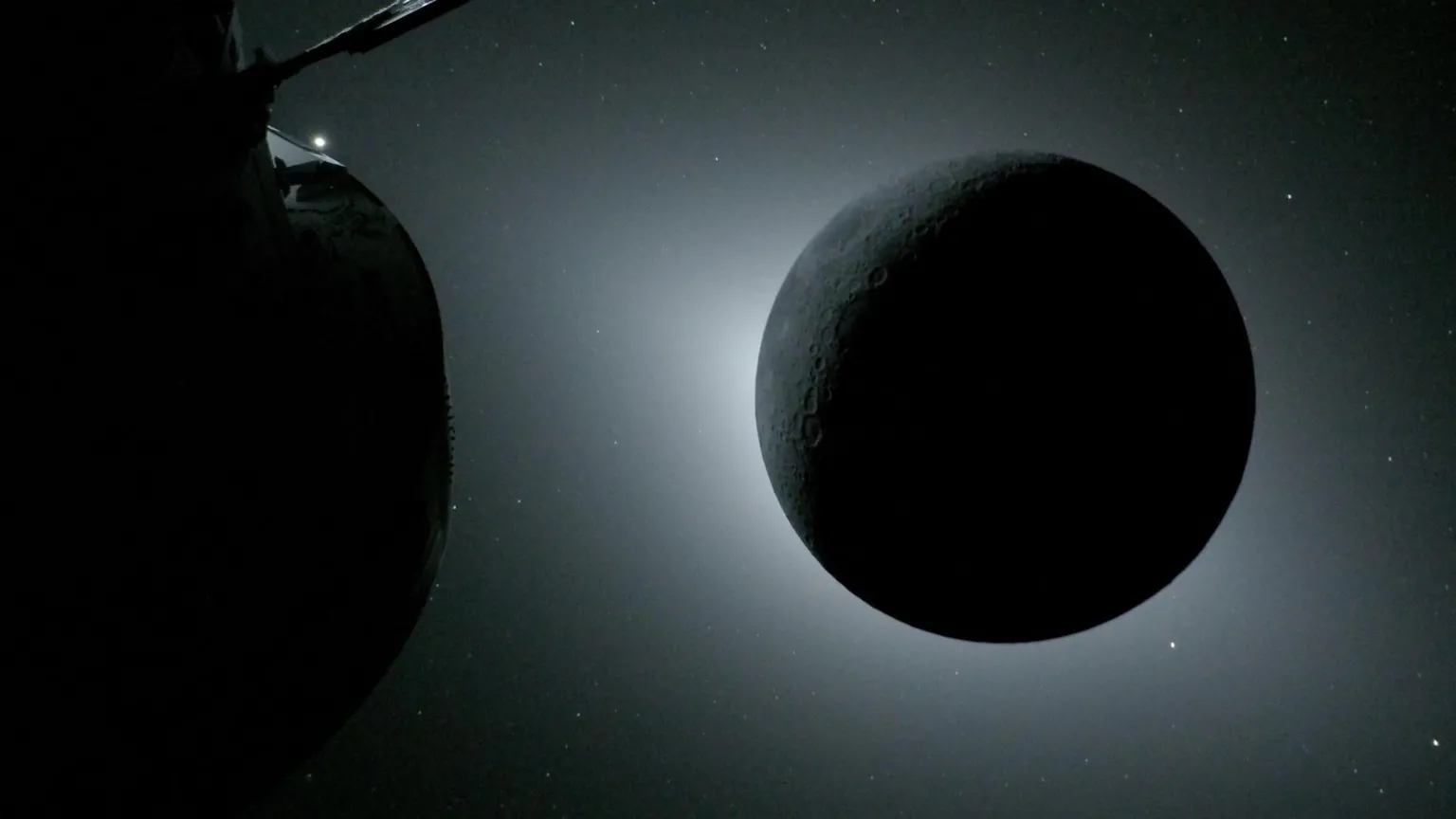 NASA The Moon, backlit by the Sun during a solar eclipse, is photographed by NASA’s Orion spacecraft on April 6, 2026,