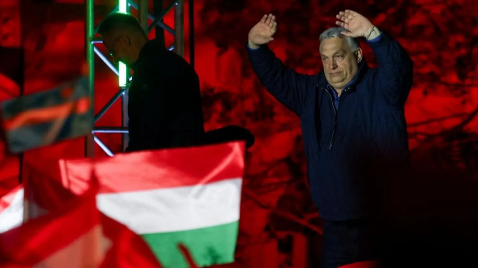  Viktor Orban addresses a crowd with a spectacular backdrop
