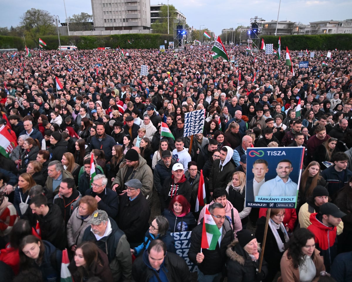Péter Magyar, prime minister candidate of the Tisza Party, holds his final campaign rally in Debrecen, Hungary.
