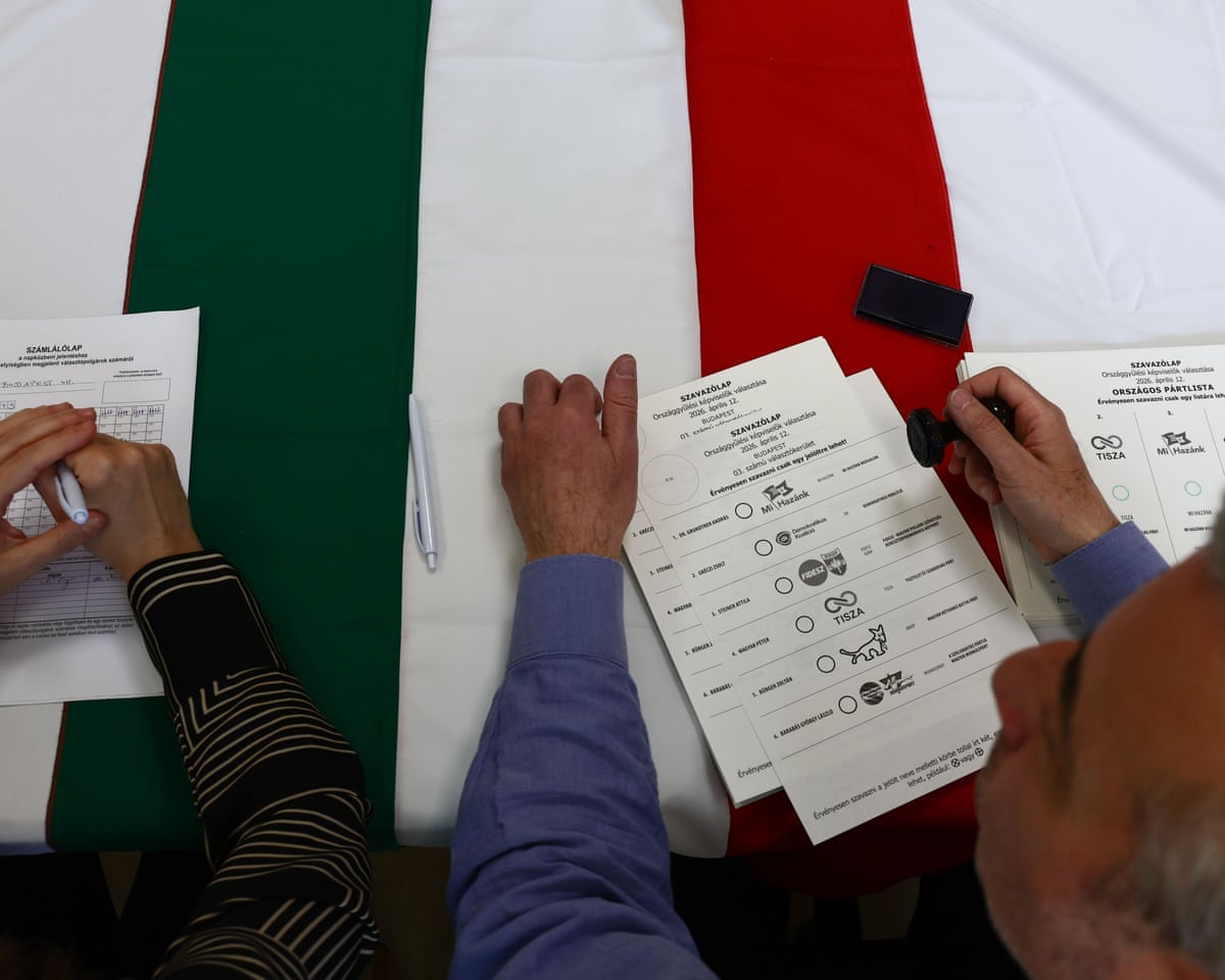 A voting card is seen at the polling station during the parliamentary election in Budapest, Hungary.