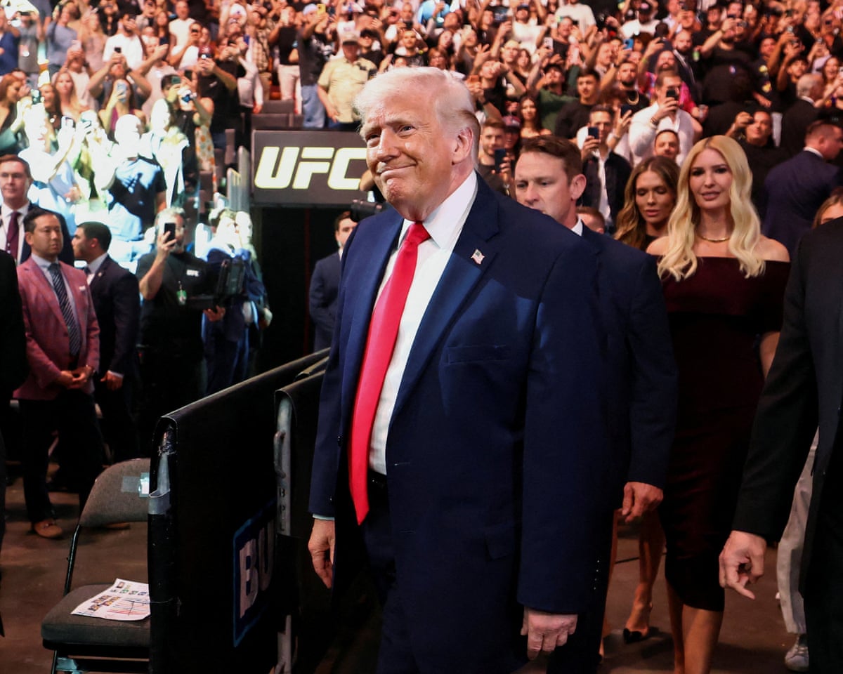 Donald Trump attends an Ultimate Fighting Championship event in Miami, Florida, on Saturday night as the US-Iran negotiations were in progress