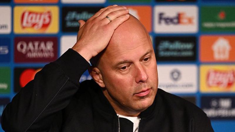 Liverpool boss Arne Slot looks perplexed during a news conference