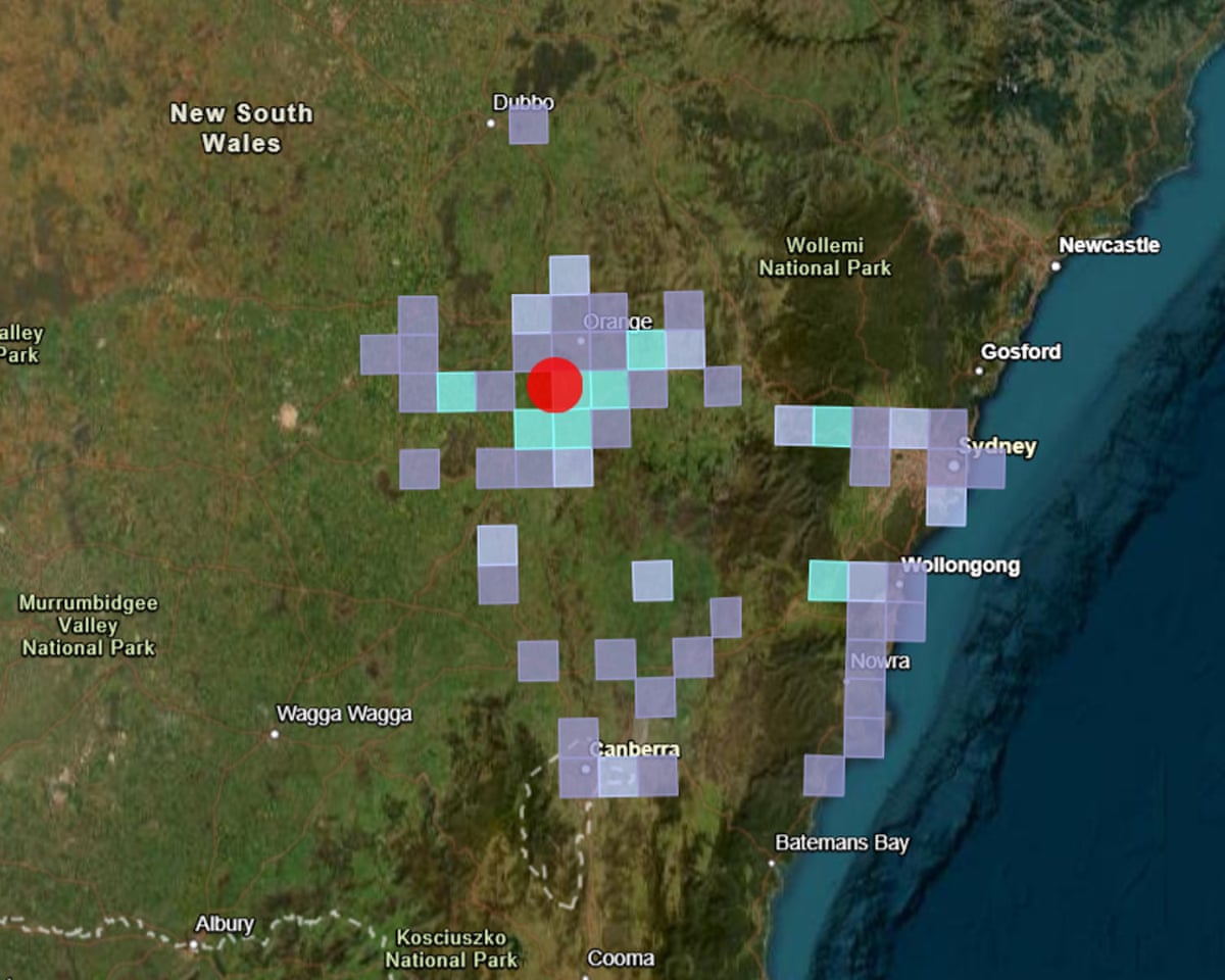 A graphic from Geoscience Australia shows where a 4.5 earthquake hit central-west NSW on the evening of 14 April 2026