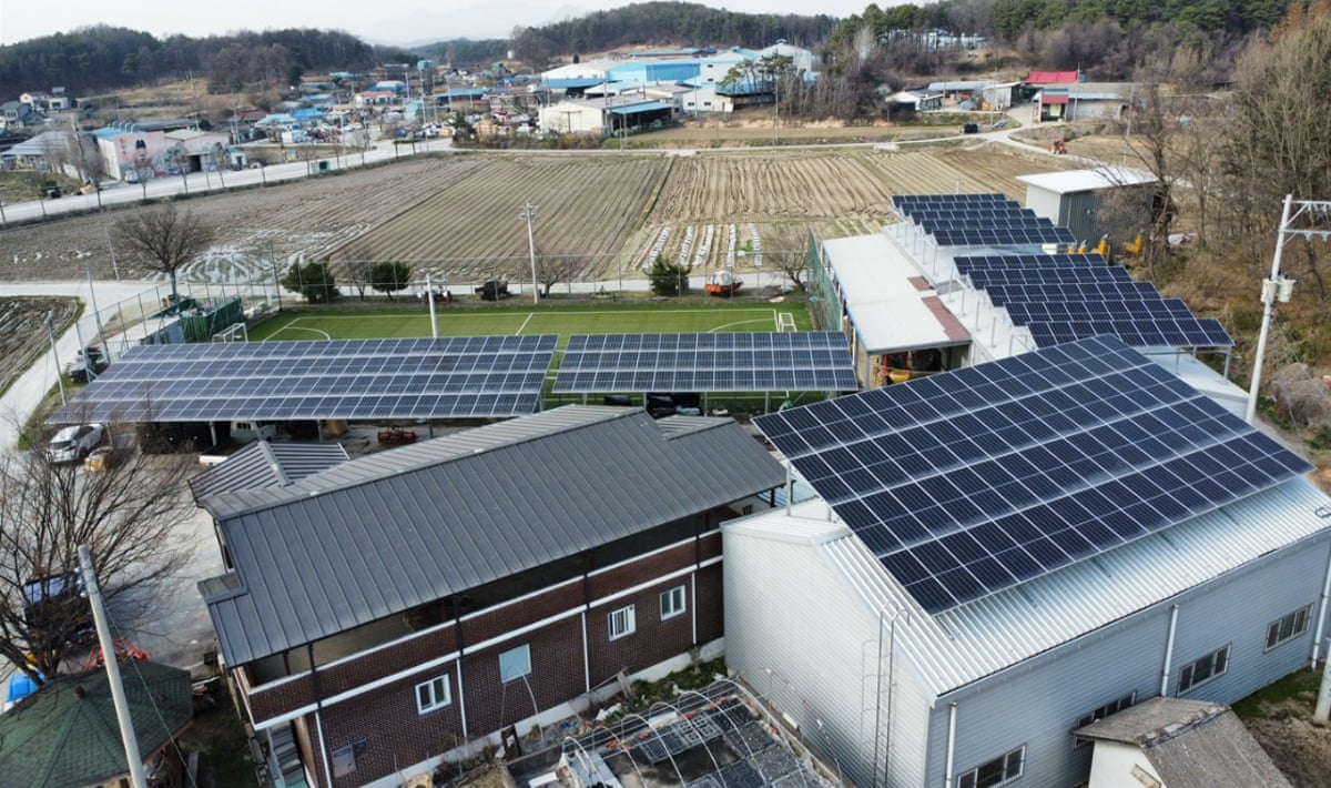 Solar panels on roofs in the village