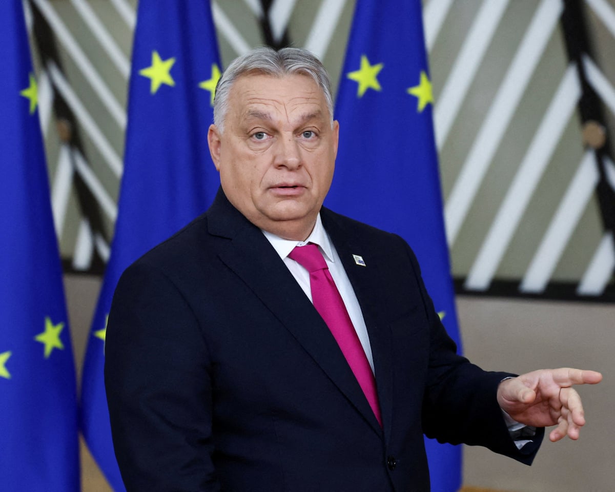 Hungarian prime minister Viktor Orbán gestures as he arrives at a European Union leaders' summit in Brussels, Belgium.