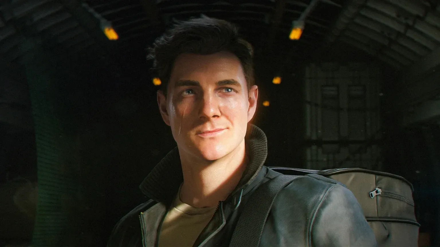 IO Interactive A screenshot from the 007 First light showing a young James Bond character smiling and looking off the camera