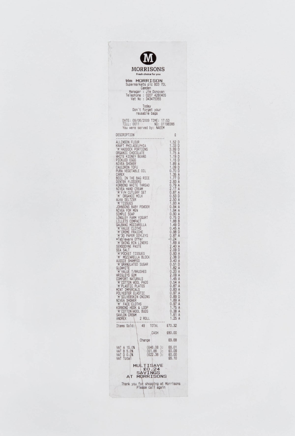 Ceal Floyer, Monochrome Till Receipt (White), 1999. 