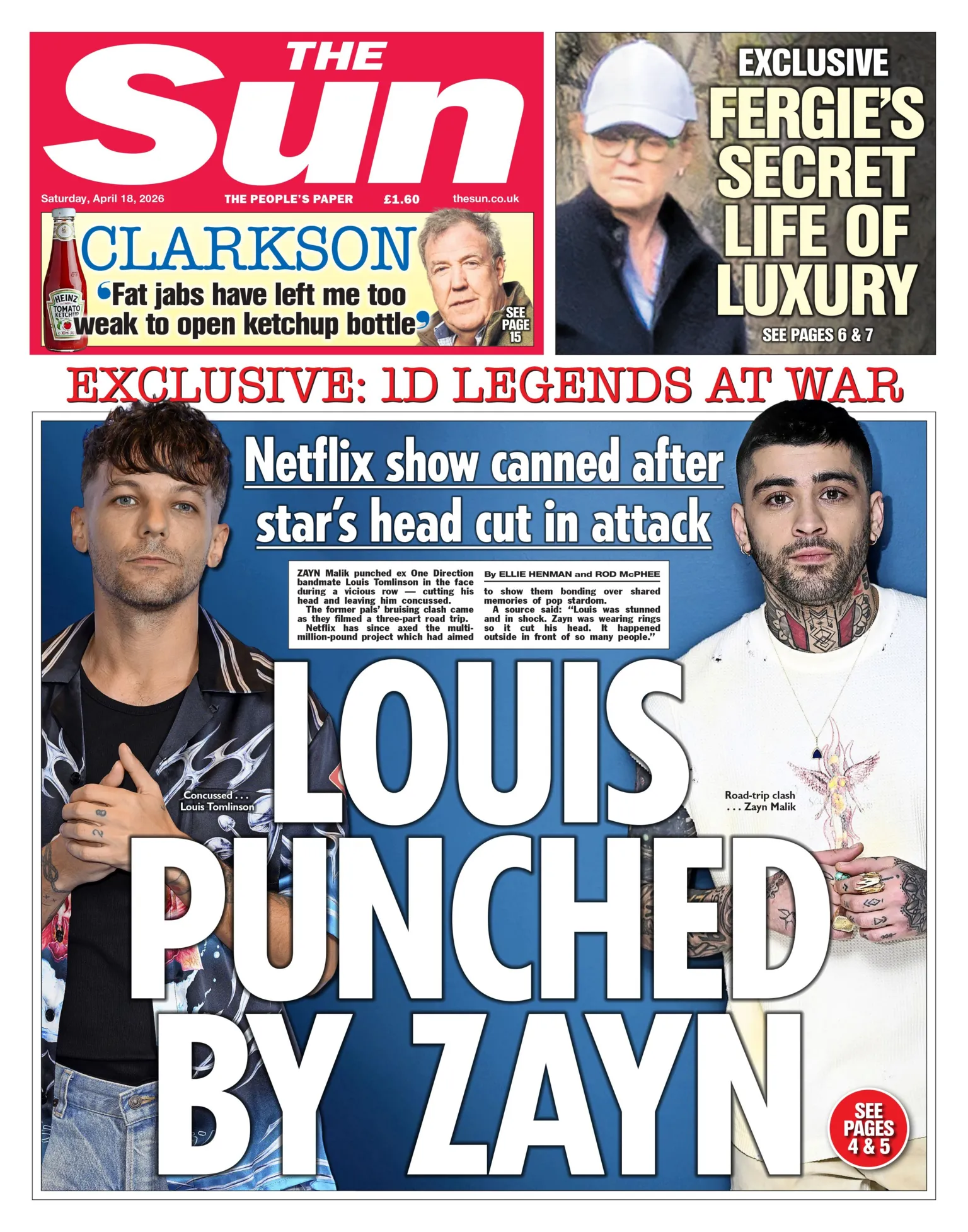 The headline on the front page of the Sun reads: 