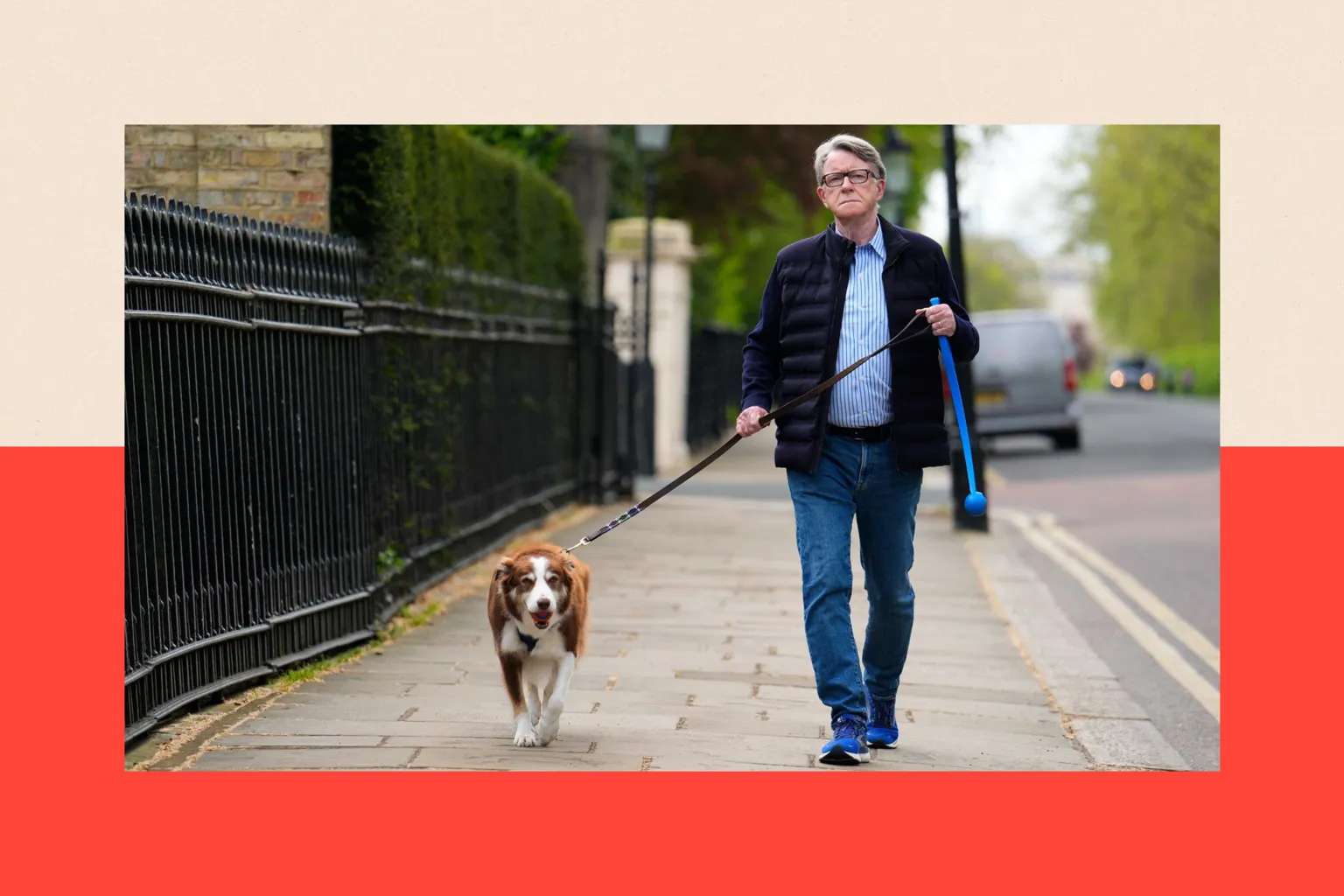 PA Lord Peter Mandelson outside his home in London walking his dog