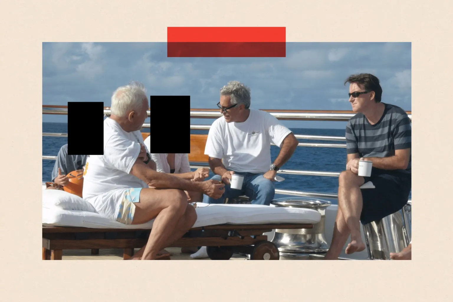 DOJ Jeffrey Epstein and Peter Mandelson are pictured on board a yacht with two other men