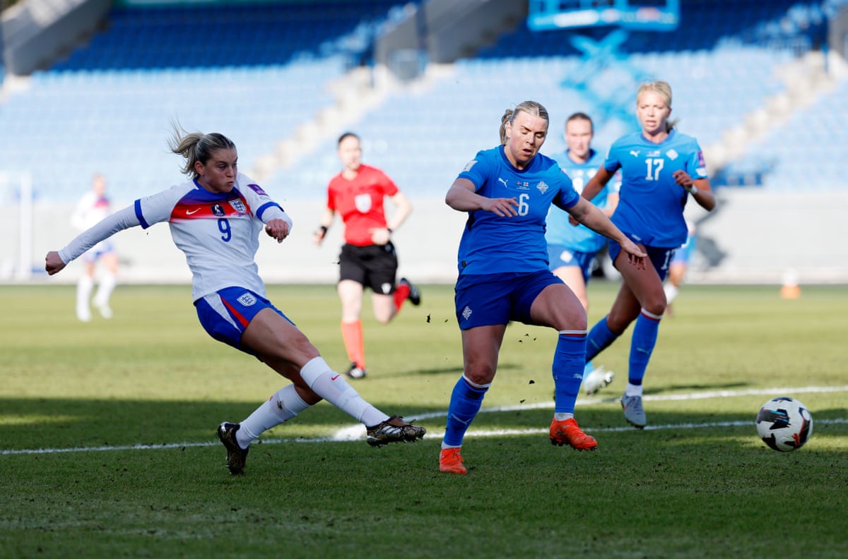 Alessia Russo of England scores her team's first goal.