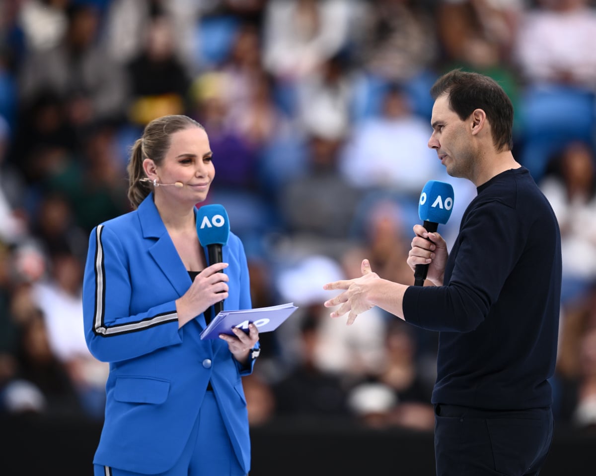 Jelena Dokic interviews Spanish tennis great Rafael Nadal during the 2026 Australian Open