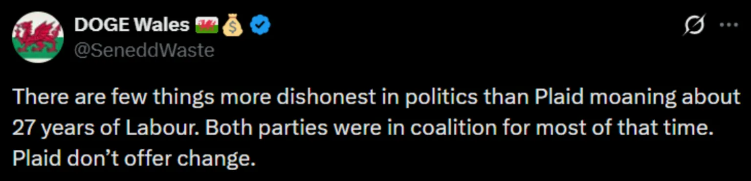 An X social media post from an account named DOGE Wales which has a Welsh flag as its profile picture. The post reads: 