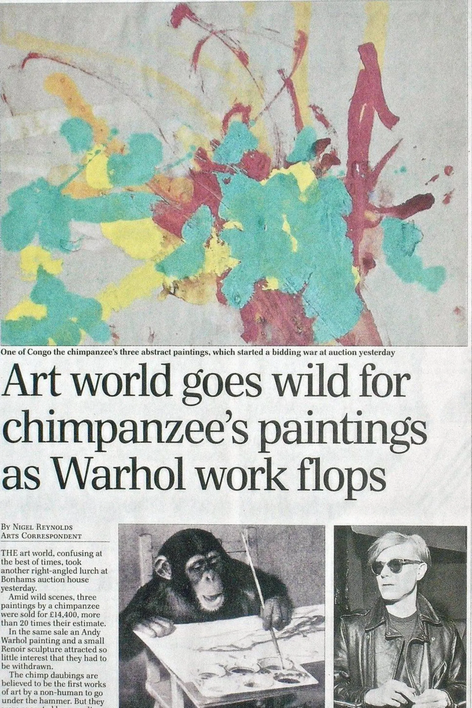  Newspaper article about Congo's paintings. The headline is 