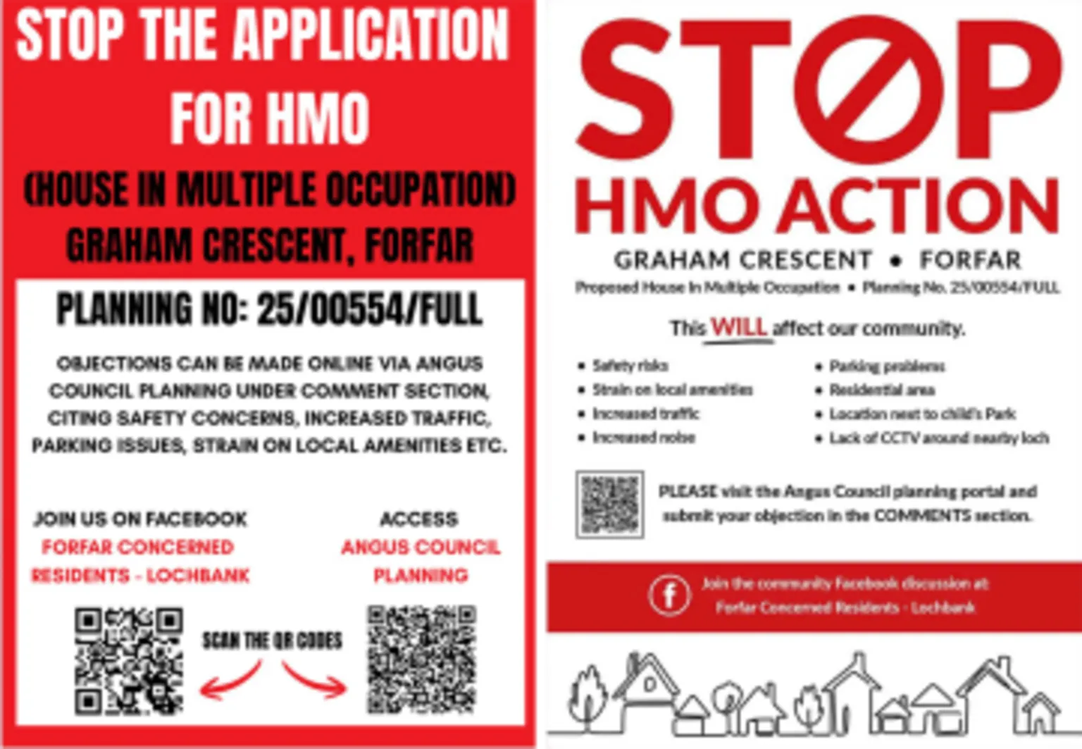 Two leaflets in red, white and black. One says: 