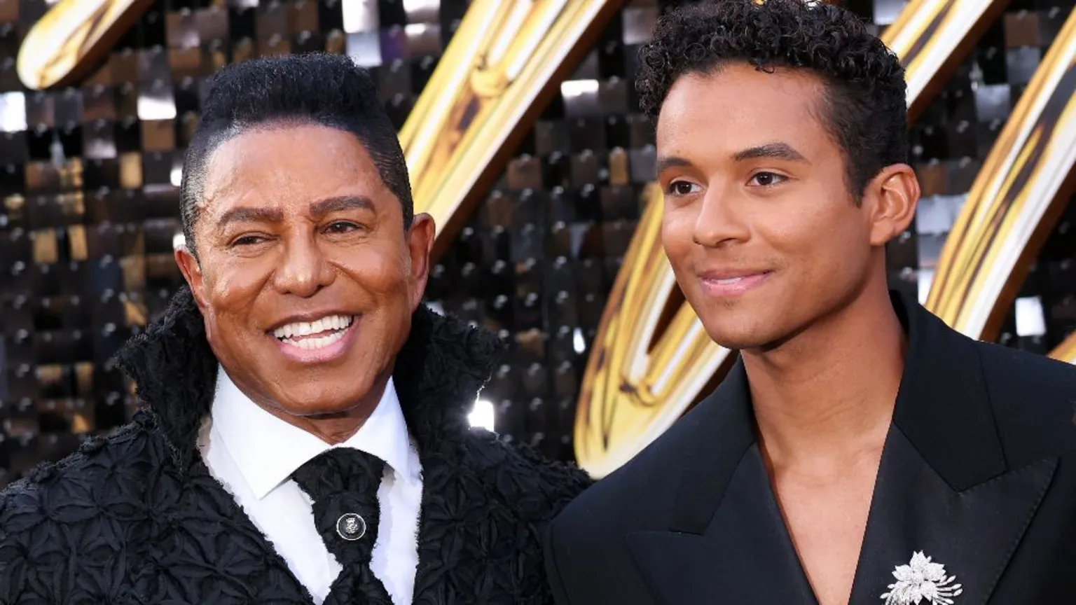  US singer-songwriter Jermaine Jackson (L) and son US actor Jaafar Jackson attend the Los Angeles premiere of Lionsgate's 