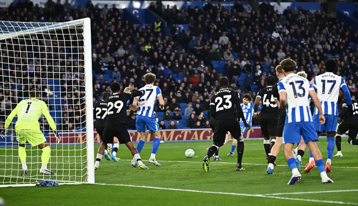 Brighton & Hove Albion's Ferdi Kadioglu opens the scoring against Chelsea.