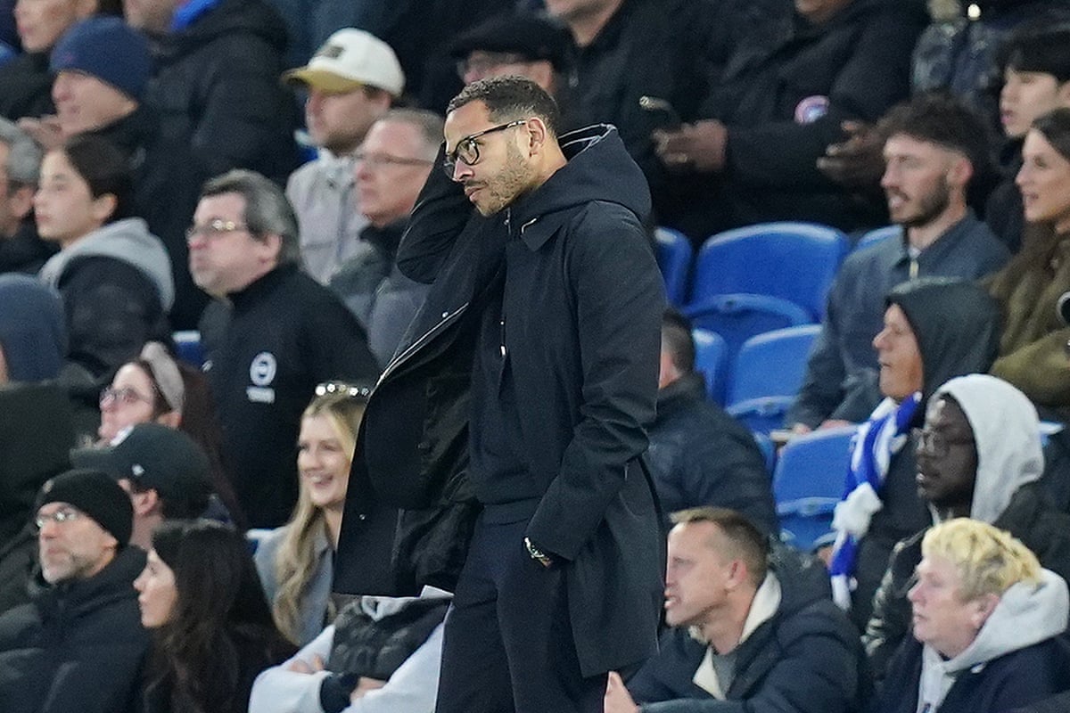 Chelsea manager Liam Rosenior reacts on the touchline at Brighton.