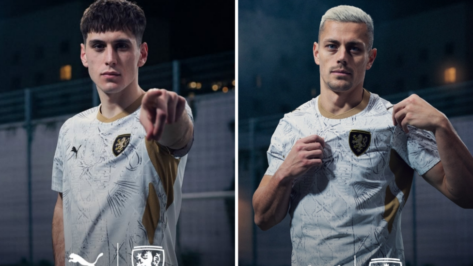 Matyas Vojta and Tomas Holes wear 2026 Czech Republic away shirt.