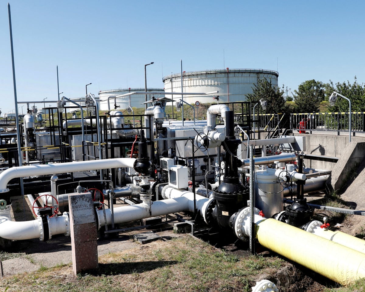 The Druzhba oil pipeline between Hungary and Russia is seen at the Hungarian MOL Group's Danube Refinery in Szazhalombatta, Hungary