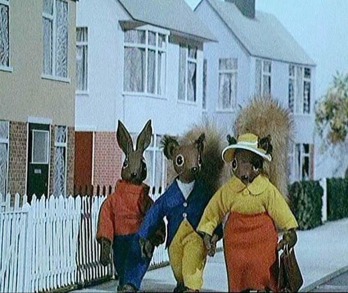 A screen grab of a 1970s public information film featuring Tufty the Squirrel and friends