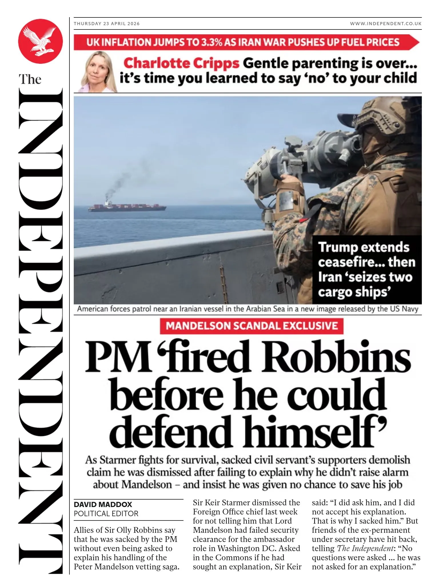 PM 'fired Robbins before he could defend himself