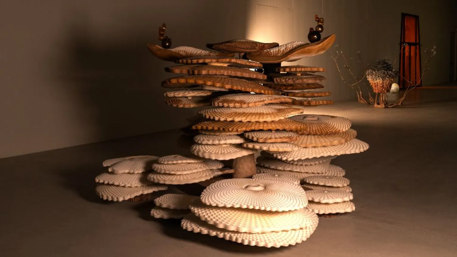 Mathilde Agius A mythical shape made up of circles by Marguerite Humeau from her exhibition Torches at ARKEN Museum, 2025.