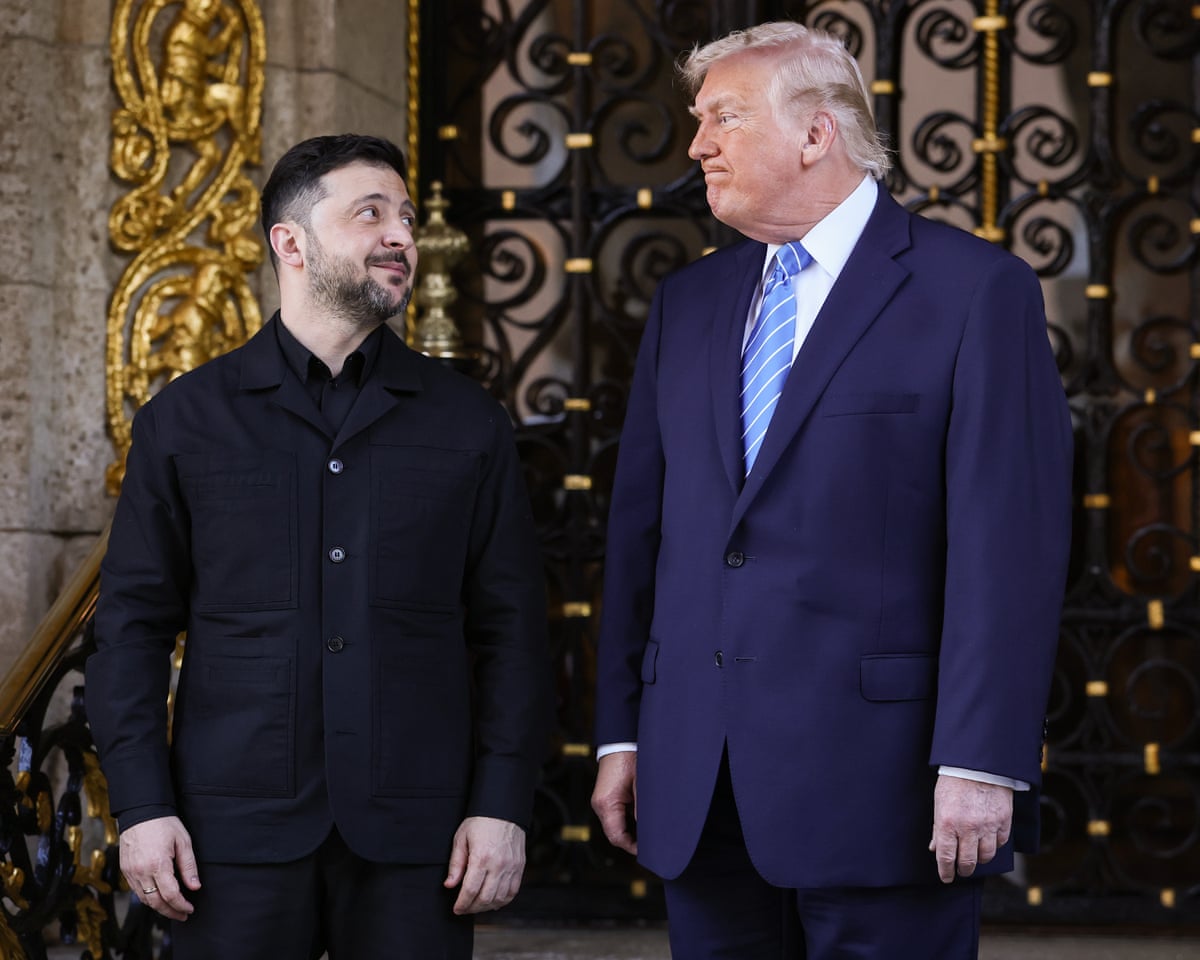 US president Donald Trump greets Ukrainian President Volodymyr Zelenskyy at his Mar-a-Lago club in December last year.