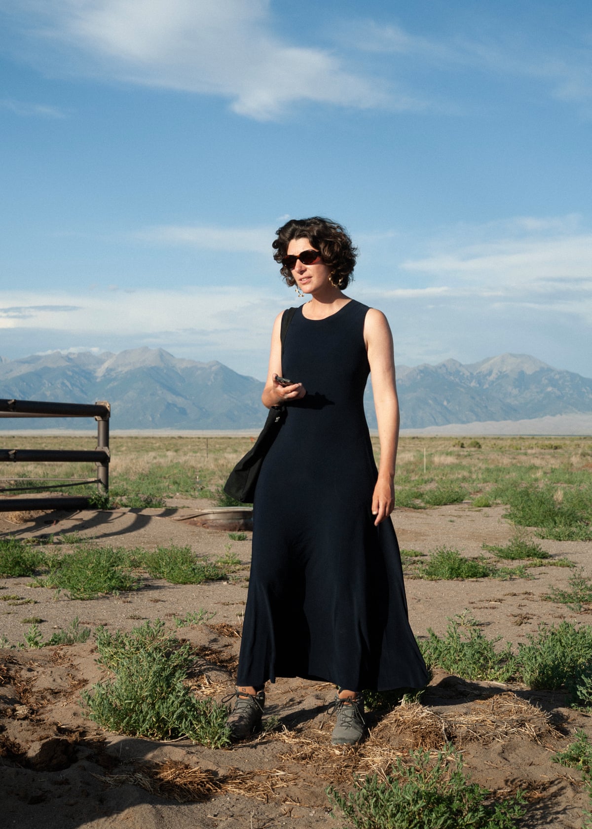 Marguerite Humeau on a hillside.