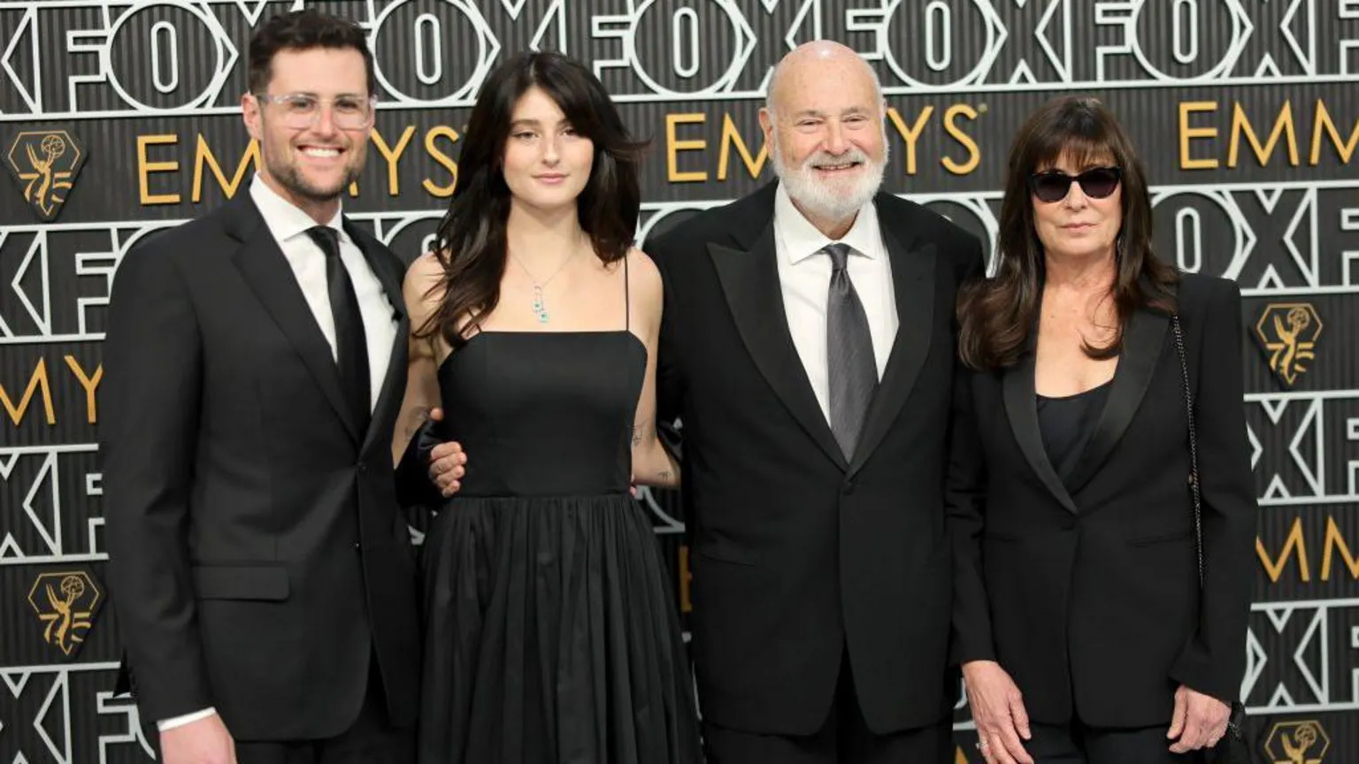  Actor Jake Reiner, his sister Romy Reiner, their parents Rob Reiner and Michele Reiner attend the 75th Primetime Emmy Awards at Peacock Theater on 15 January 2024 in Los Angeles, California.