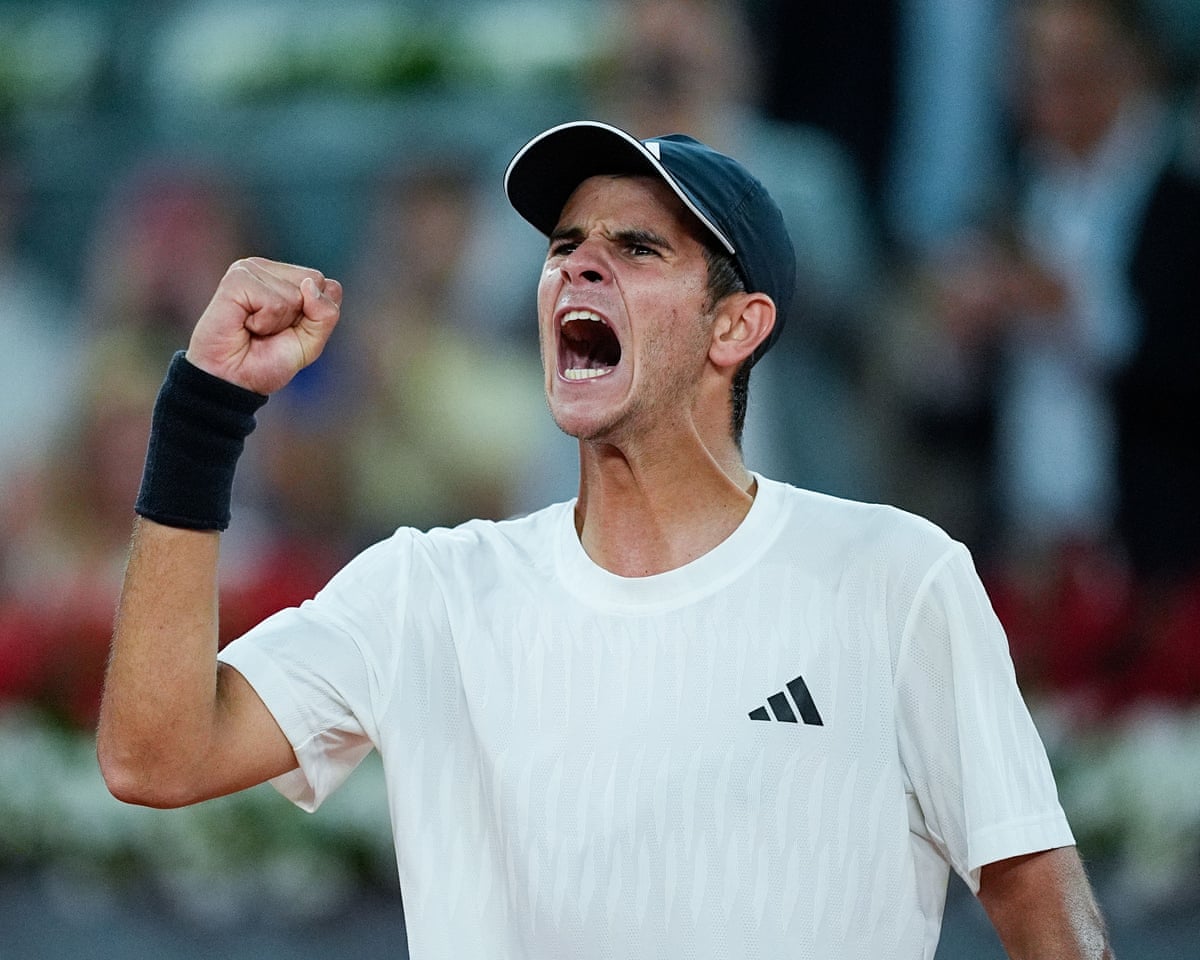Spain’s Rafael Jodar celebrates after beating a top-10 player for the first time with victory over Australia’s Alex de Minaur in Madrid