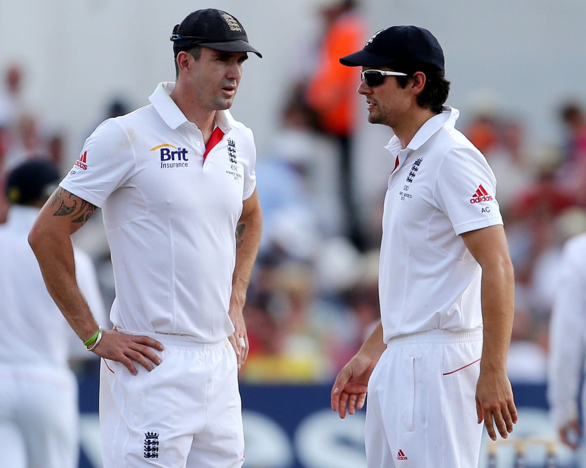 Alastair Cook (right) and Kevin Pietersen playing for England in 2013.
