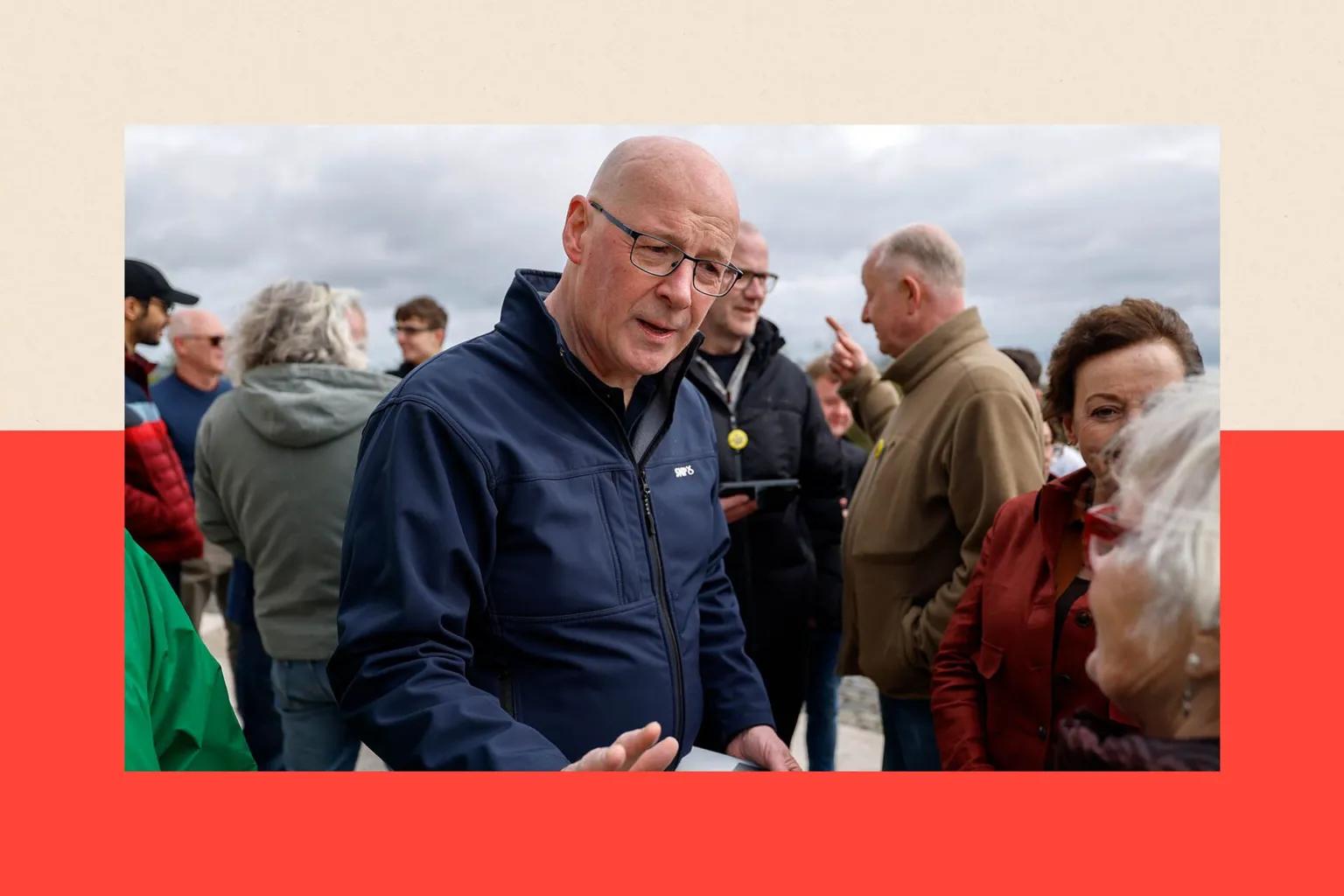  Supporters gather at Dundee Law as First Minister John Swinney speaks to people.