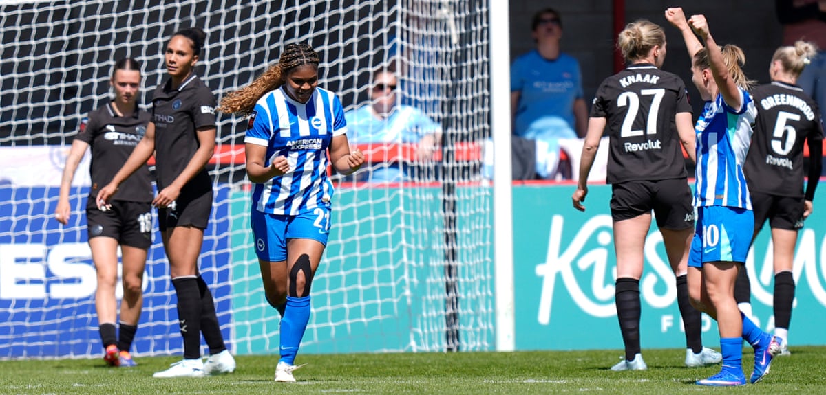 Brighton’s Madison Haley takes the plaudits after equalising for Brighton against Manchester City.
